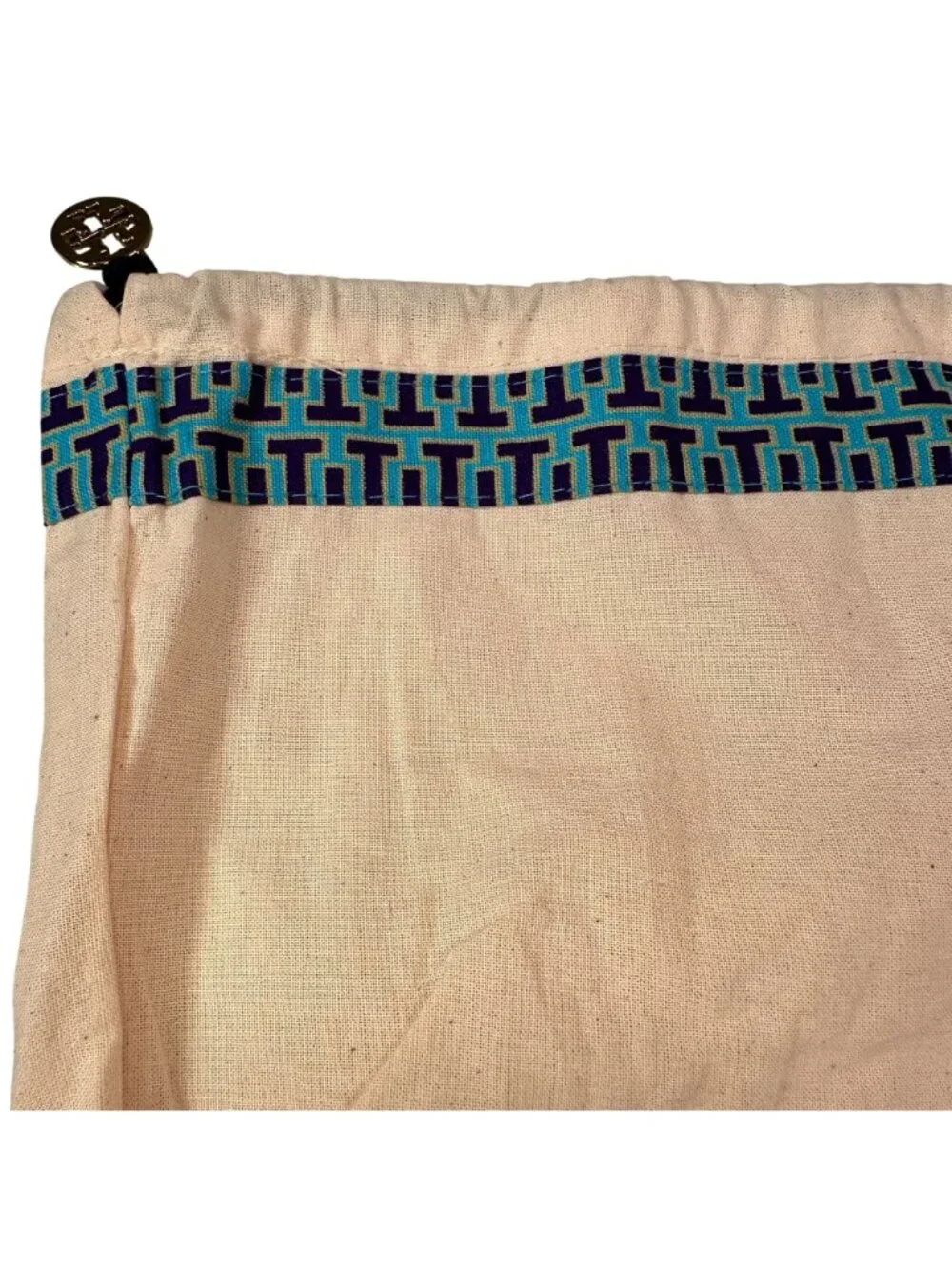 Tory Burch Canvas Dust Bag Gold Logo Charm Trim Drawstring Travel Storage